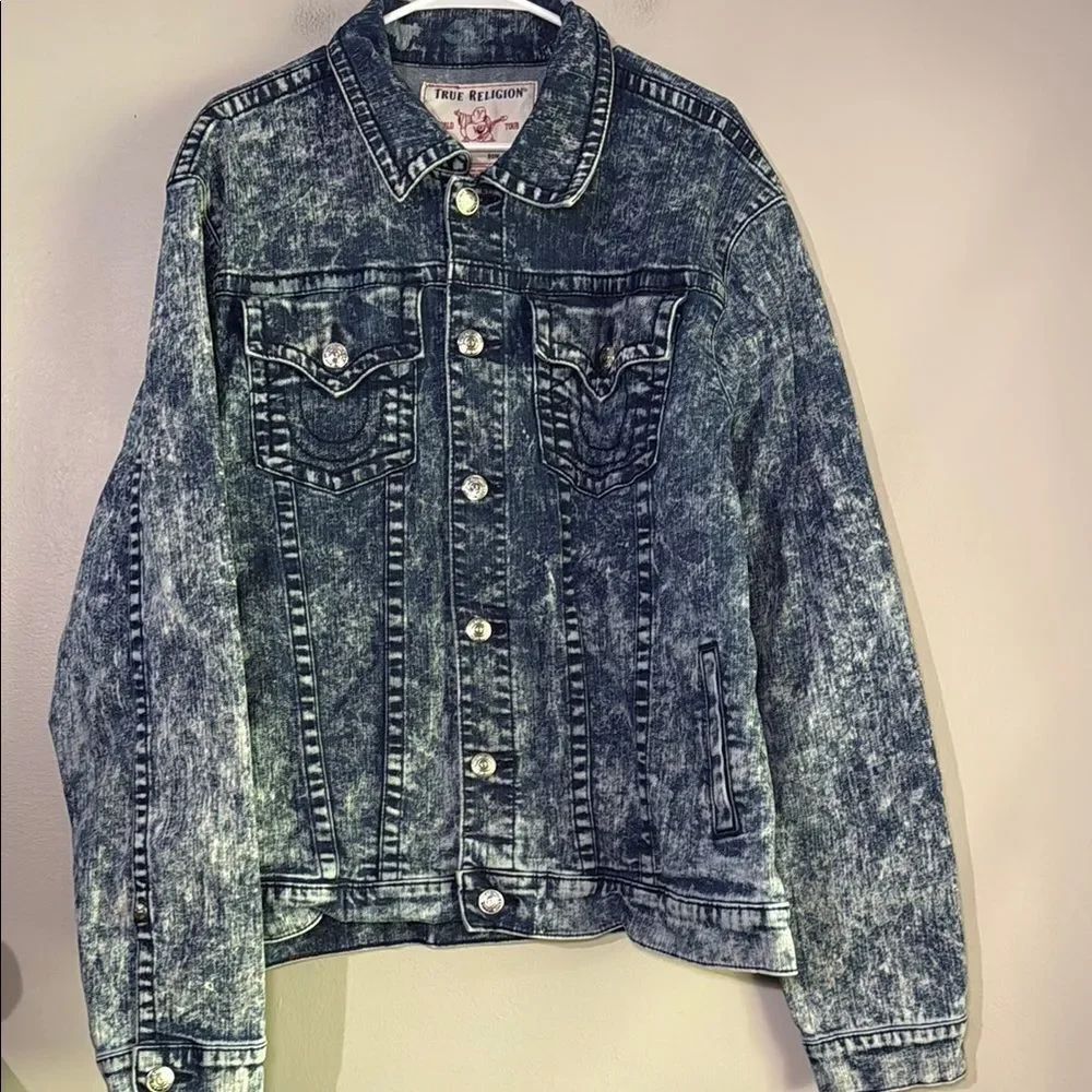 VTG,True Religion Blue Acid Wash Denim Jacket Size 3XL
